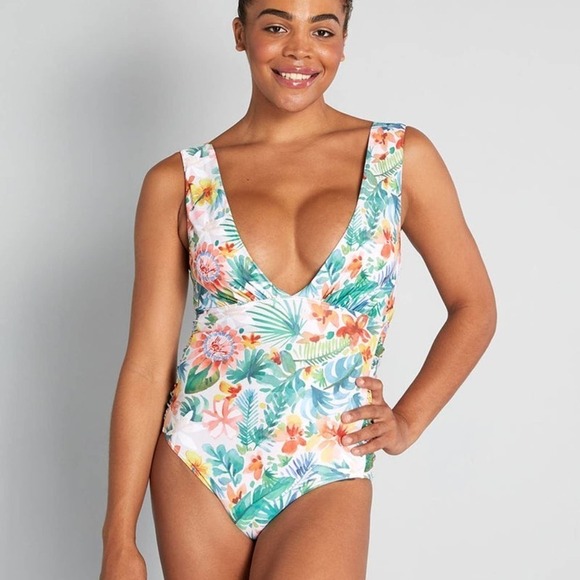 Modcloth The Linden One Piece Swimsuit Floral Medium - Picture 1 of 9